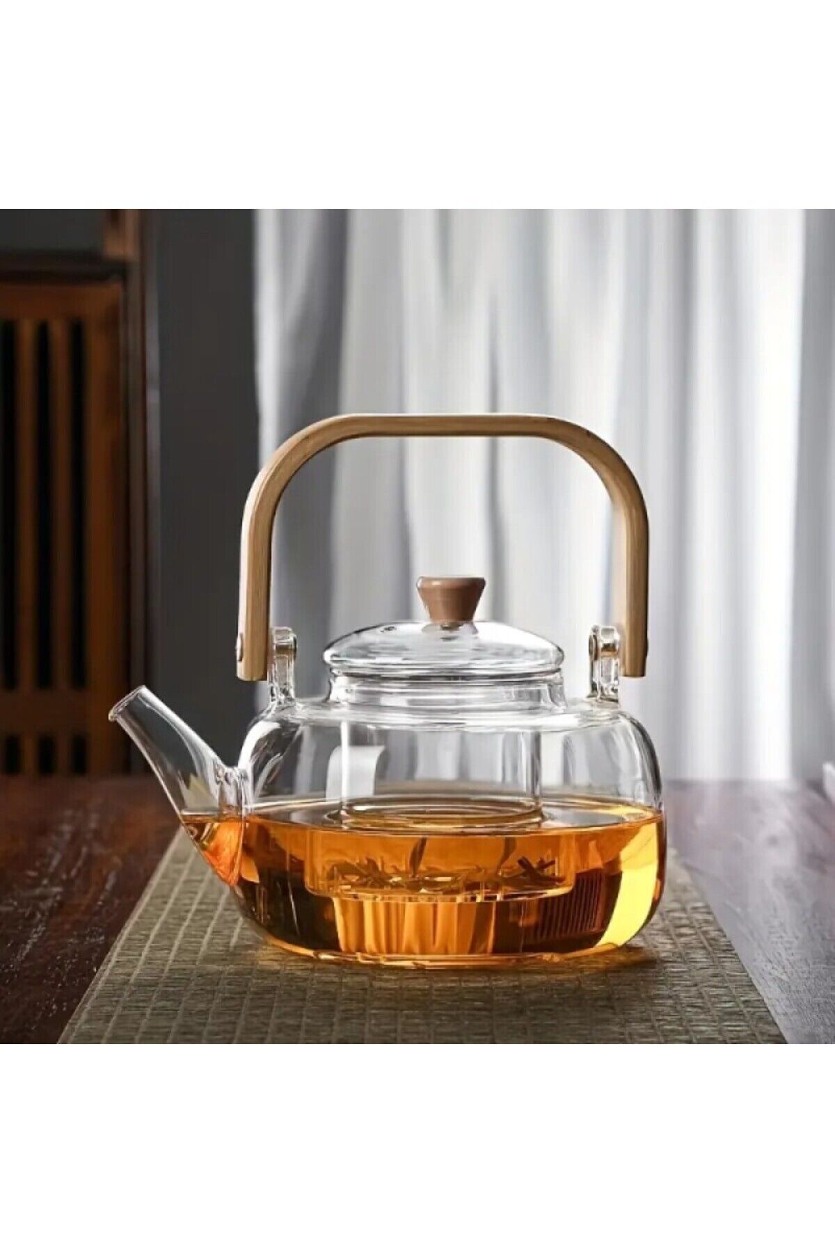 Ahşap Saplı Cam Filtreli Demlik