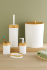 Limpia Bambu Desenli 5'li Banyo Seti Çöp Kovası, Sıvı Sabunluk, Diş Fırçalık
