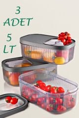 3'lü 5 Litre Deterjan Tablet Saklama Çizgili Kutusu- Kayar Kapaklı Erzak Bakliyat Kabı