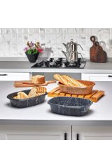 3'lü Küçük Boy 15x24 cm Plastik Ekmek Sepeti ahşap renk / siyah üzeri gümüş mermer desen