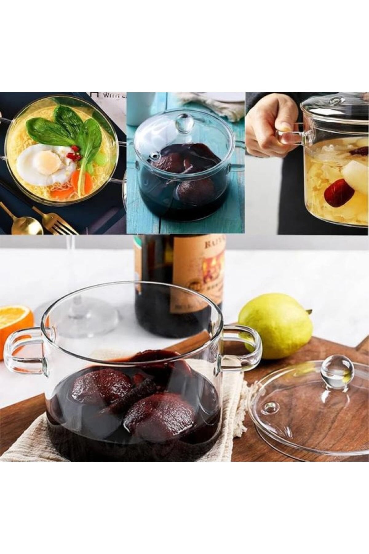 Kapaklı Borosilikat Cam Tencere Seti 1.5lt