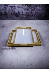 3lü Mermer Desenli Bambu Tepsi Çay Tepsisi Kaliteli Tepsi