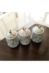 Maisone 3’lü İşlemeli Seramik Kavanoz Baharatlık Seti – Kapaklı Saklama Kabı