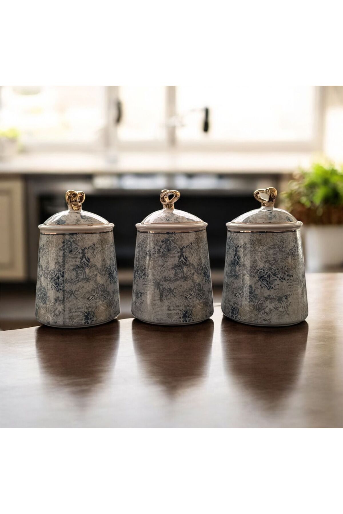 Maisone 3’lü İşlemeli Seramik Kavanoz Baharatlık Seti – Kapaklı Saklama Kabı