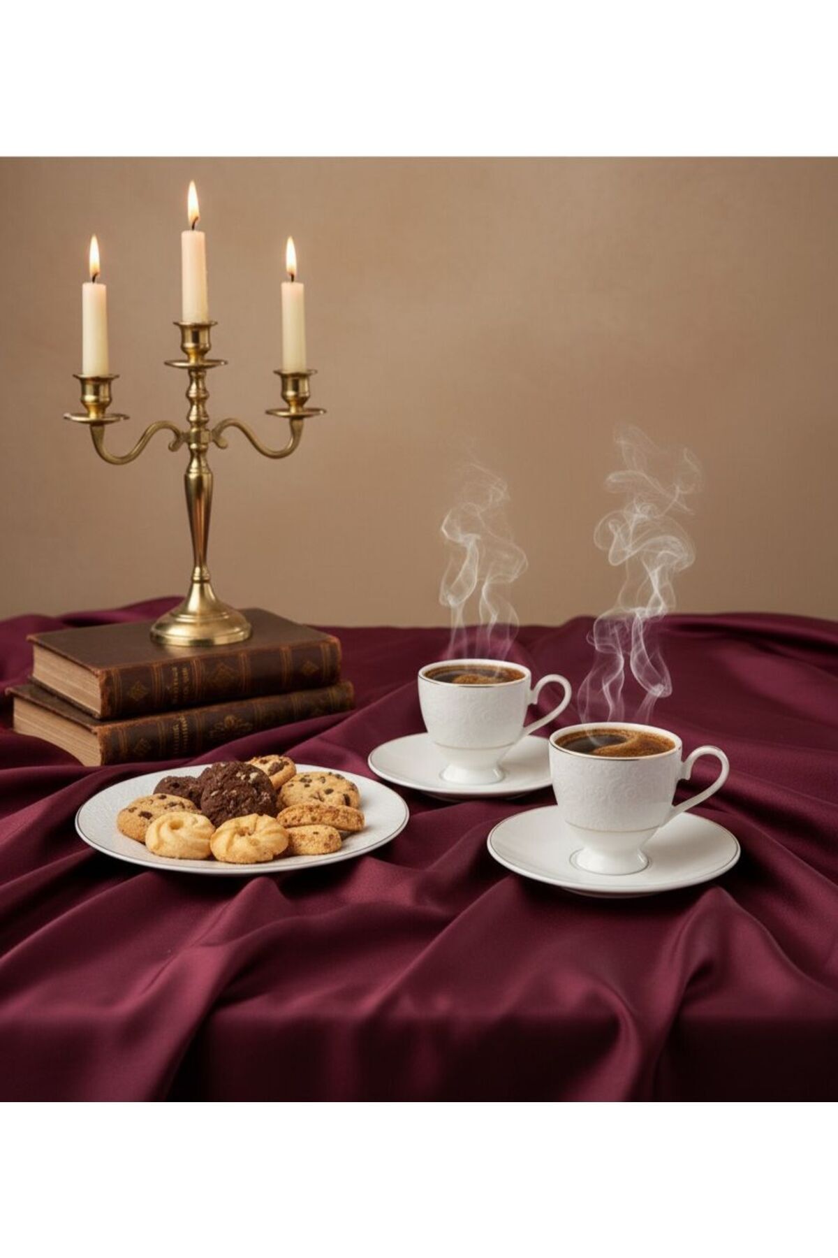 Lüks Porselen Kahve Fincan Takımı: 6 Kişilik Beyaz Gold Detaylı Set