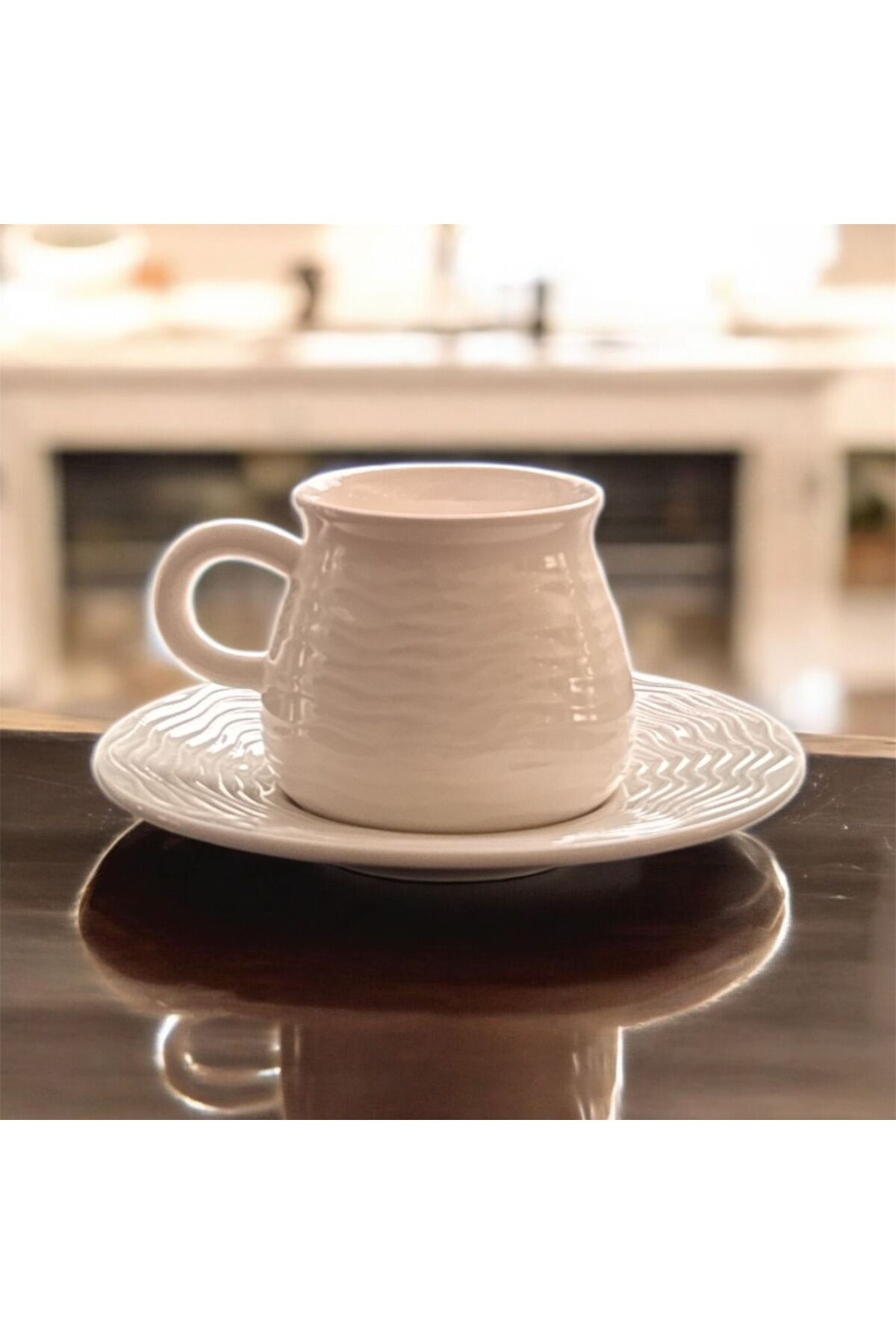 Maisone 6’lı Dalga Desenli Beyaz Porselen Fincan Takımı – 100 ml