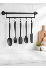 6 Parça Isıya Dayanıklı Siyah Silikon Mutfak Seti Esnek Yapışmaz Yüzey Dostu