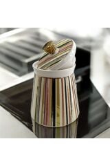 Altın Kalpli Standlı Kapaklı Renkli Çizgili Porselen Saklama Kabı