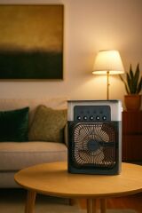 Taşınabilir Mini Masaüstü Vantilatör | Sessiz Çalışma, 3 Kademeli Hız, Gece Lambalı