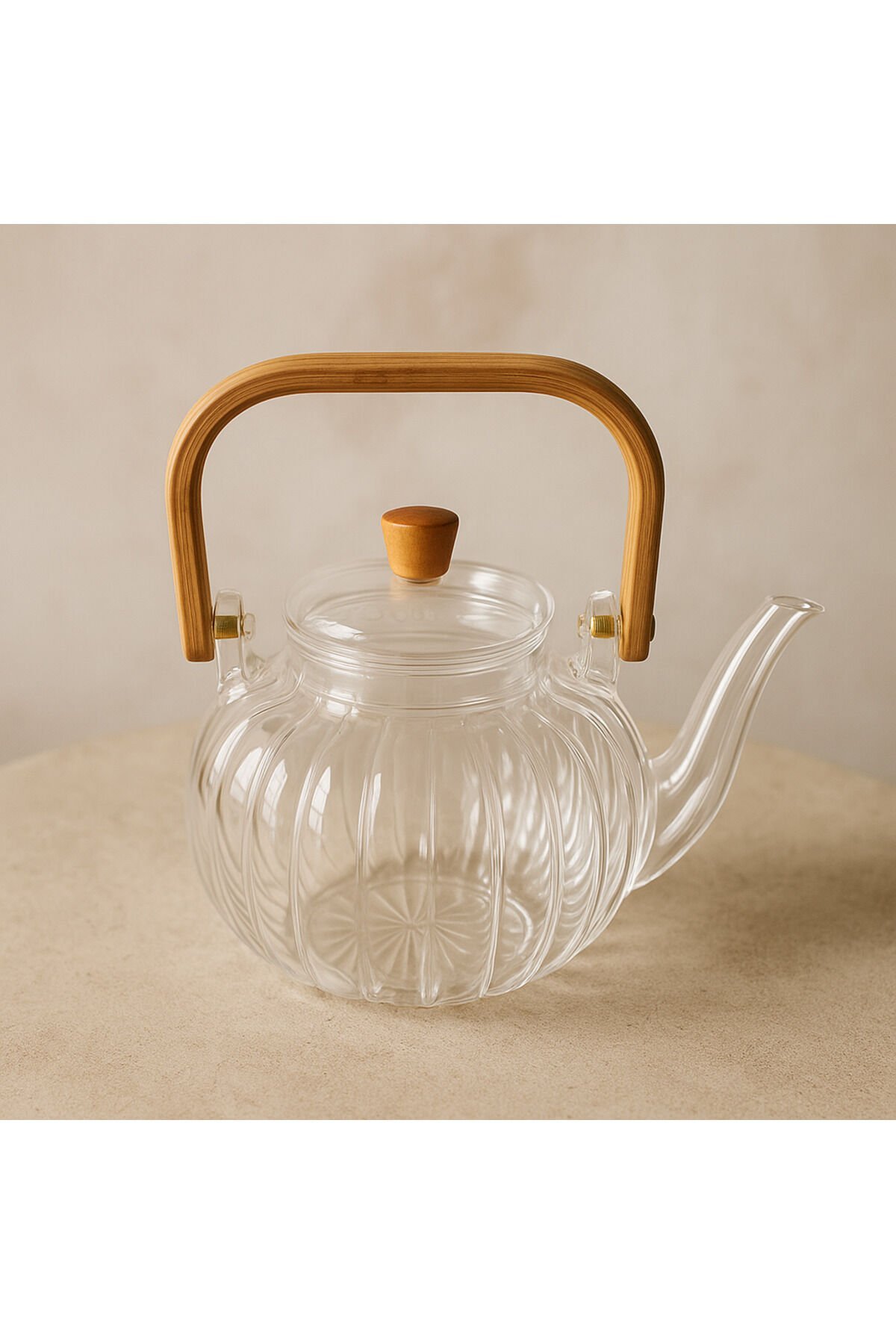Bambulu Isıya Dayanıklı Cam Demlik – 600 ml Şeffaf Tasarım, Şık ve Modern