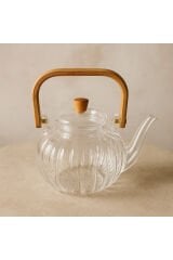 Bambulu Isıya Dayanıklı Cam Demlik – 600 ml Şeffaf Tasarım, Şık ve Modern