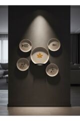 Sanat Koleksiyonu Lüks Akçaağaç Yaprak Desenli Seramik Pasta Tabağı 6lı Set 21cm Modern Sanat