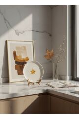 Sanat Koleksiyonu Lüks Akçaağaç Yaprak Desenli Seramik Pasta Tabağı 6lı Set 21cm Modern Sanat