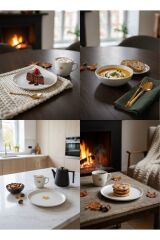 Sanat Koleksiyonu Lüks Akçaağaç Yaprak Desenli Seramik Pasta Tabağı 6lı Set 21cm Modern Sanat