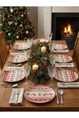 6'lı Yılbaşı Seramik Pasta Tabağı Seti | 21 cm Nordic Geyik Desenli Yeni Yıl Sofrası Sunum Tabağı