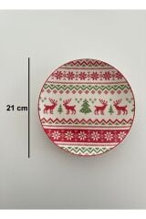 6'lı Yılbaşı Seramik Pasta Tabağı Seti | 21 cm Nordic Geyik Desenli Yeni Yıl Sofrası Sunum Tabağı