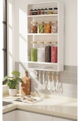 Duvar Tipi Mutfak Düzenleyici Raf – Askılık & Baharatlık & Saklama Alanı | Çok Katlı Organizer