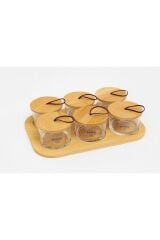 6’lı Bambu Standlı Cam Çerezlik ve Kahvaltılık Seti | Kapaklı Servis Sunumluk | Şık Mutfak Aksesuarı