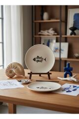 Lüks Balık Desenli Seramik Pasta Tabağı 6lı Set 21cm Modern Tasarım