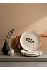 Lüks Balık Desenli Seramik Pasta Tabağı 6lı Set 21cm Modern Tasarım