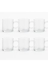 6’lı Cam Kupa Seti – Boncuk Halkalı Kulplu, Şeffaf Çay ve Kahve Bardağı, Modern Tasarım