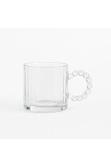 6’lı Cam Kupa Seti – Boncuk Halkalı Kulplu, Şeffaf Çay ve Kahve Bardağı, Modern Tasarım