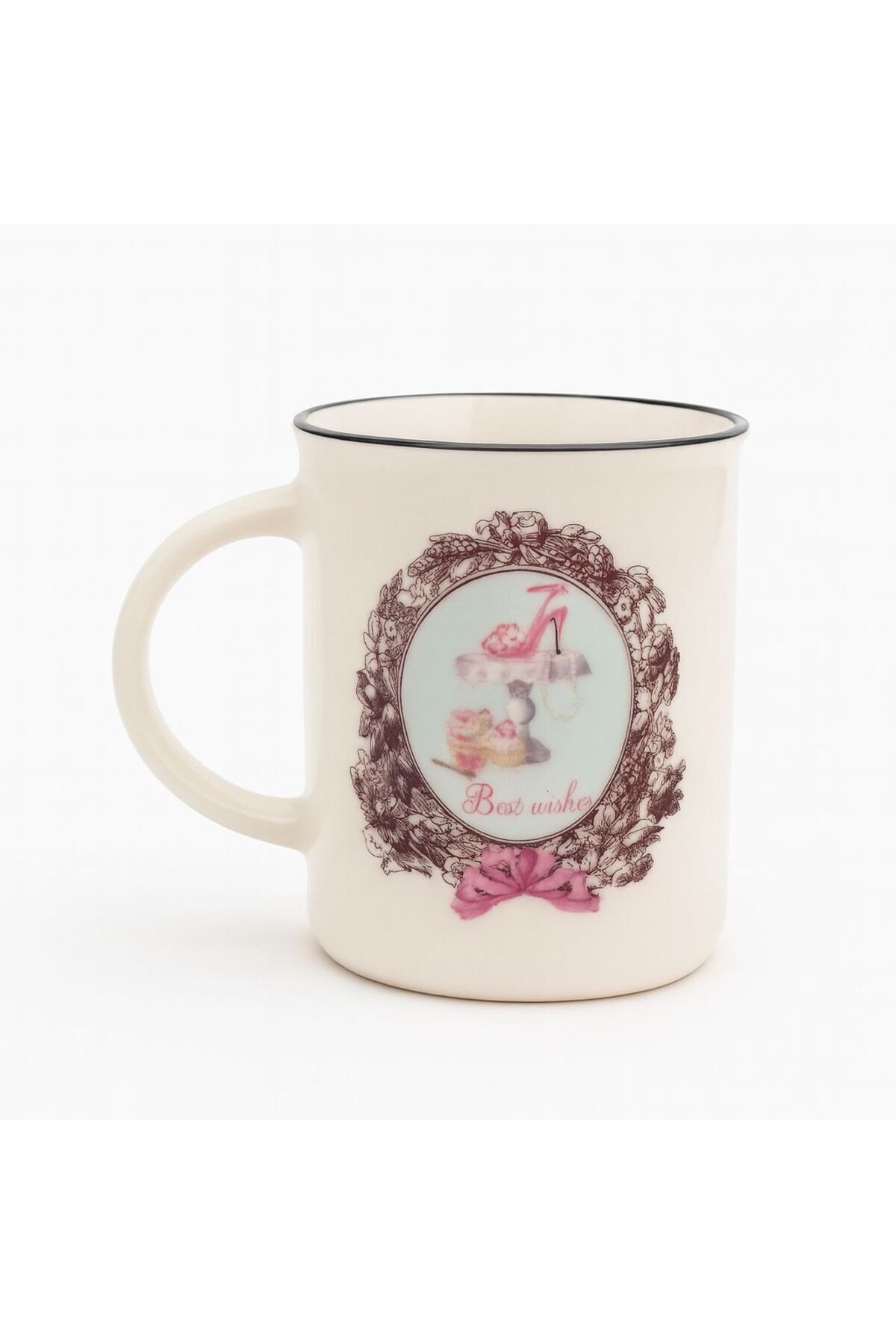 Vintage Desenli Porselen Kupa – “Best Wishes” Yazılı, Şık Çay & Kahve Bardağı