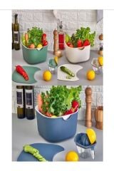 5 Parça Yeşil Mutfak Seti Karıştırma Kabı, Süzgeç, Kesme Tahtası, Limon Sıkacağı ve Kase