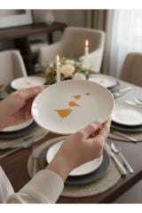 6'lı Seramik Pasta Tabağı Seti | Minimalist Kuş Desenli | 21 cm Modern Sunum & Kahvaltı Tabağı