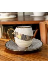 Maisone 6 Kişilik Lüks Porselen Kahve Fincanı Takımı - Altın Yaldızlı Desen, Şık ve Modern Tasarım