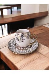 Maisone 6 Kişilik Lüks Porselen Kahve Fincanı Takımı - Altın Yaldızlı Desen, Şık ve Modern Tasarım