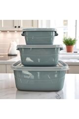 Maisone 3’lü Dikdörtgen Saklama Kabı Seti Farklı Boyutlarda Renkli Kapaklı -Pratik Plastik Gıda Kabı