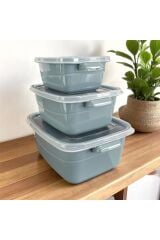 Maisone 3’lü Dikdörtgen Saklama Kabı Seti Farklı Boyutlarda Renkli Kapaklı -Pratik Plastik Gıda Kabı