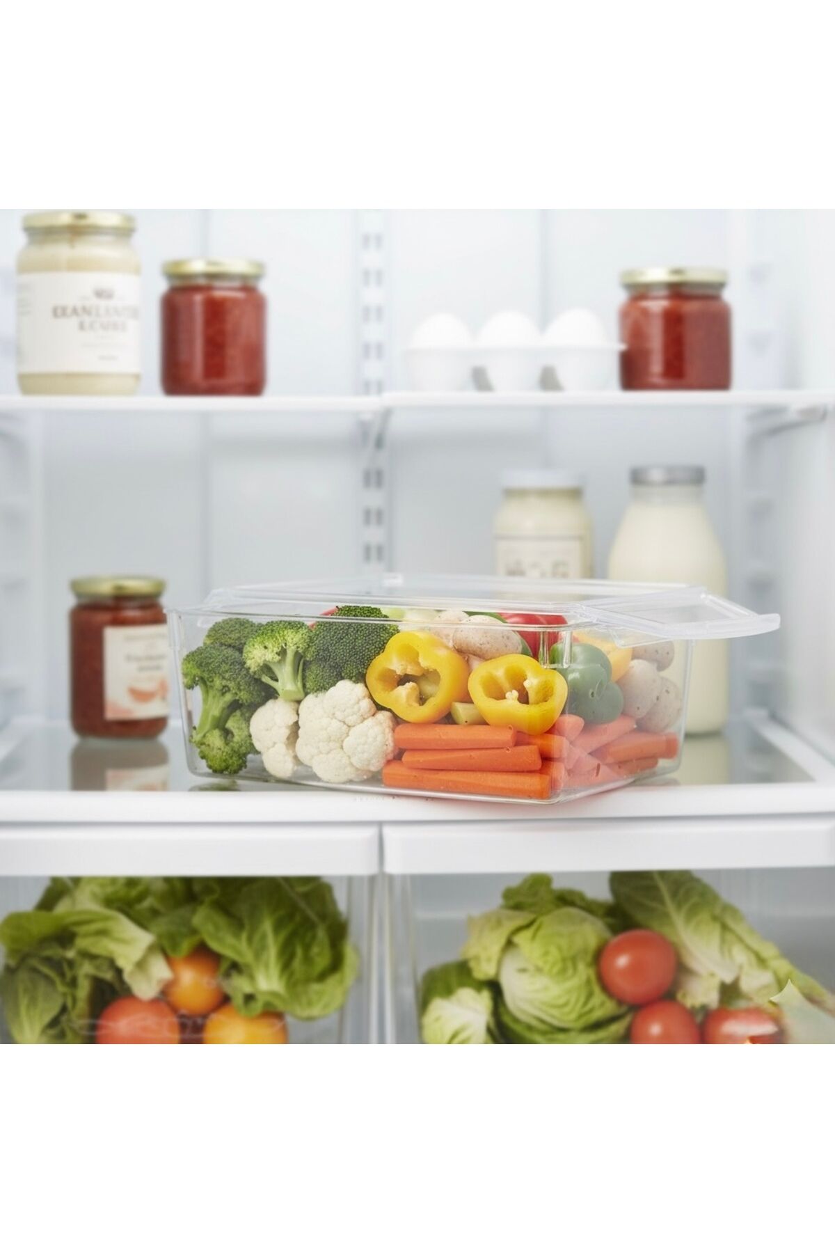 Dolapta dağınıklığı bitiren 6 Litre Kapaklı Şeffaf Saklama Kabı Buzdolabı ve Çok Amaçlı Düzenleyici