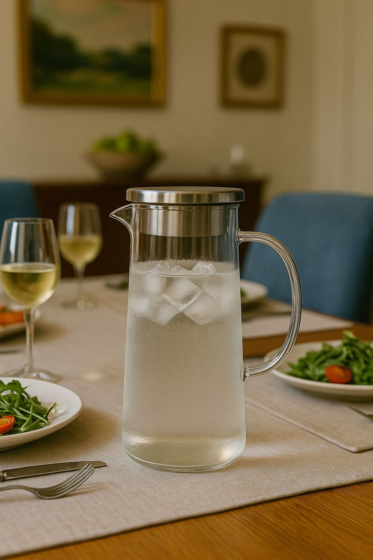 1500 ml Borosilikat Cam Sürahi – Çelik Kapaklı, Isıya Dayanıklı Modern Şık Tasarım