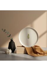 Lüks Yaprak Desenli Seramik Pasta Tabağı 6lı Set 21cm Doğal Görünümlü Servis Tabağı