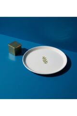 Lüks Yaprak Desenli Seramik Pasta Tabağı 6lı Set 21cm Doğal Görünümlü Servis Tabağı