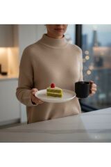 Lüks Yaprak Desenli Seramik Pasta Tabağı 6lı Set 21cm Doğal Görünümlü Servis Tabağı