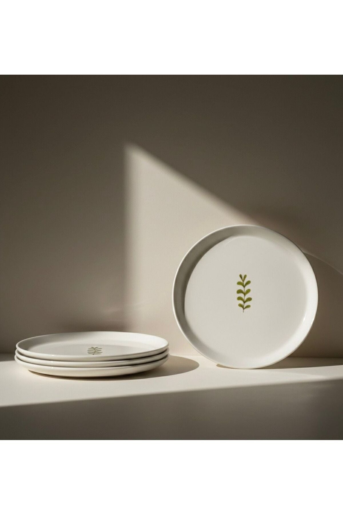 Lüks Yaprak Desenli Seramik Pasta Tabağı 6lı Set 21cm Doğal Görünümlü Servis Tabağı