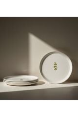 Lüks Yaprak Desenli Seramik Pasta Tabağı 6lı Set 21cm Doğal Görünümlü Servis Tabağı