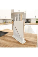 Krem Tonlarında 3’lü Lüks Kesme Tahtası Seti – Hijyenik, Şık ve Standlı Tasarım