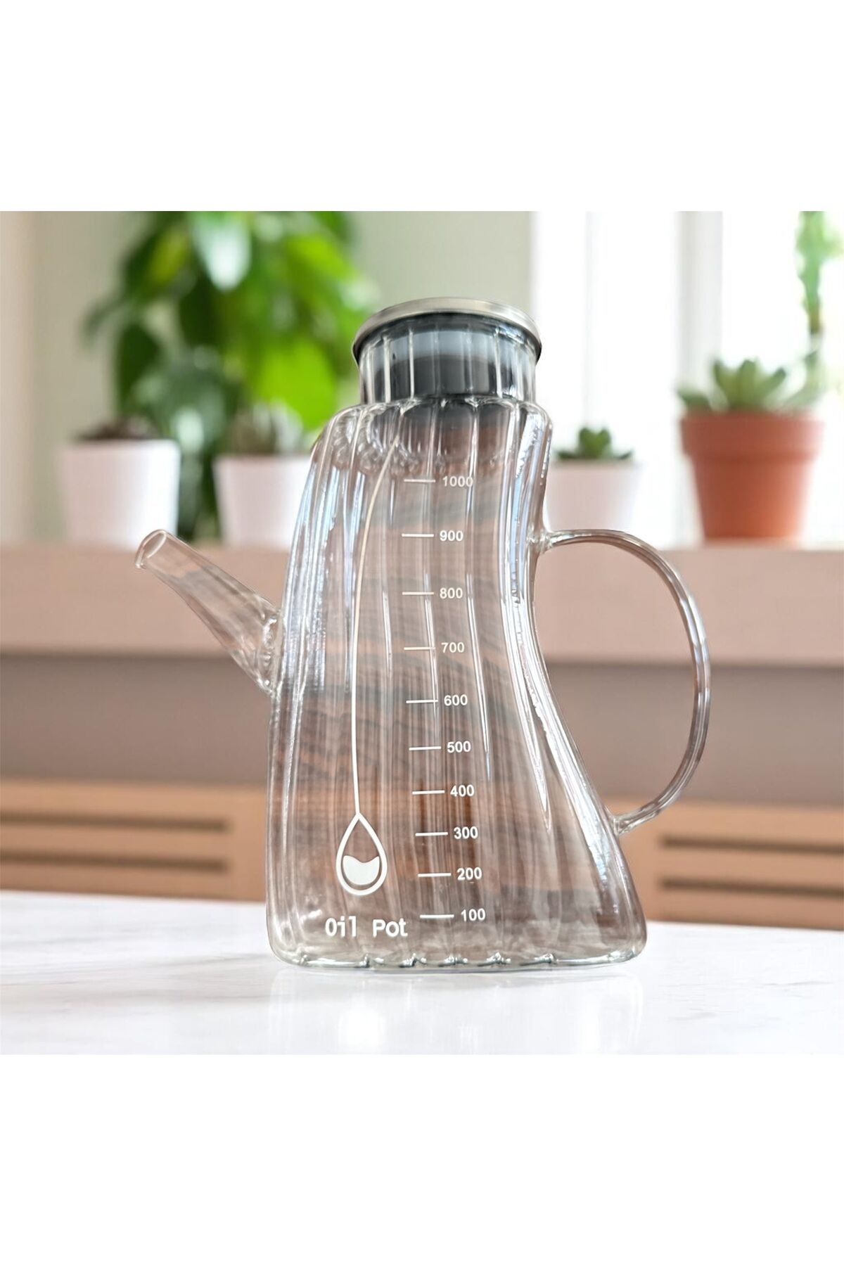 1 Lt Borosilikat Cam Yağdanlık – Çelik Kapaklı, Isıya Dayanıklı, Şık ve Sağlıklı Tasarım