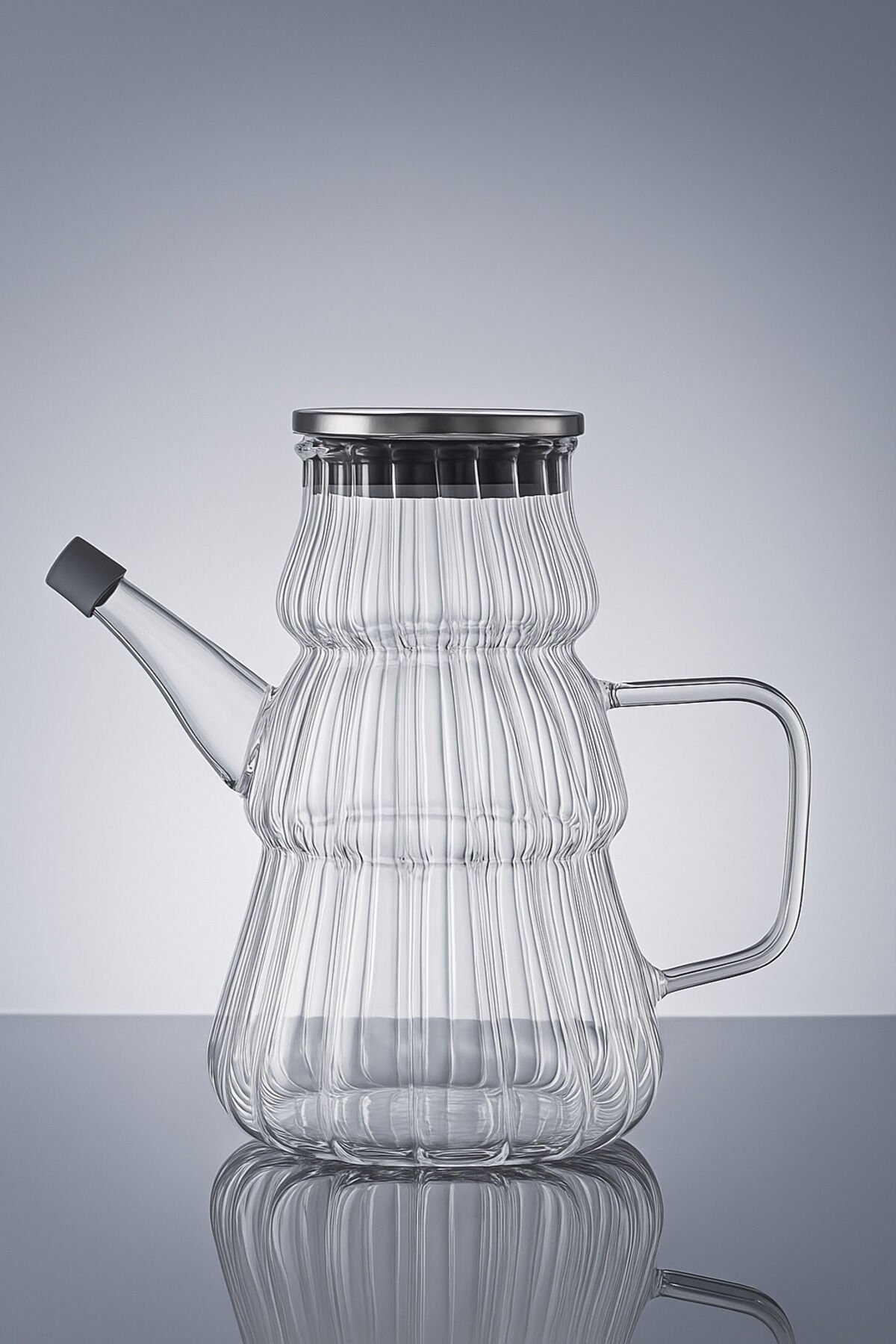 1 Lt Premium Borosilikat Cam Yağdanlık – Çelik Kapaklı, Lüks ve Modern Tasarım