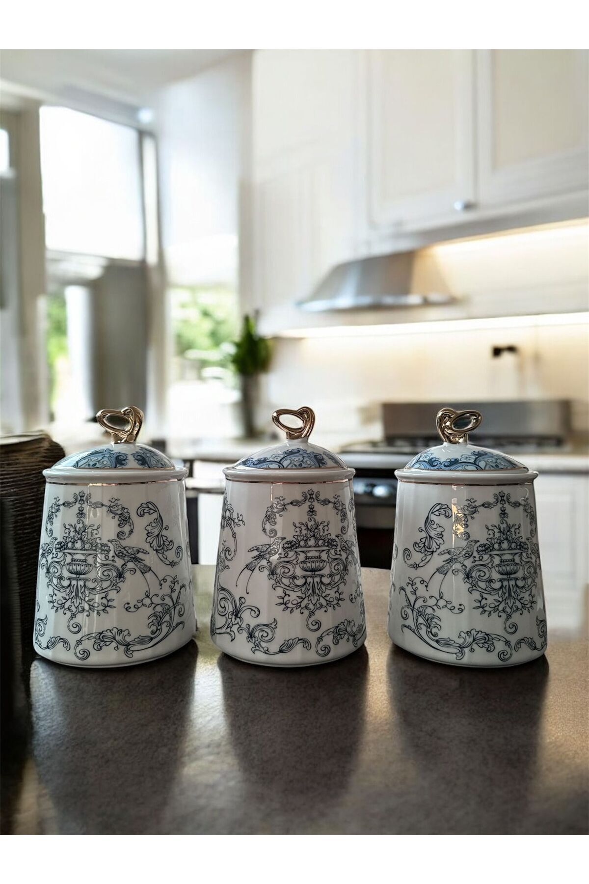 Maisone 3’lü İşlemeli Seramik Kavanoz Baharatlık Seti – Kapaklı Saklama Kabı