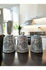 Maisone 3’lü İşlemeli Seramik Kavanoz Baharatlık Seti – Kapaklı Saklama Kabı