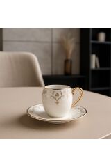 Maisone 6 Kişilik Lüks Porselen Kahve Fincanı Takımı - Altın Yaldızlı Desen, Şık ve Modern Tasarım