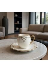 Maisone 6 Kişilik Lüks Porselen Kahve Fincanı Takımı - Altın Yaldızlı Desen, Şık ve Modern Tasarım