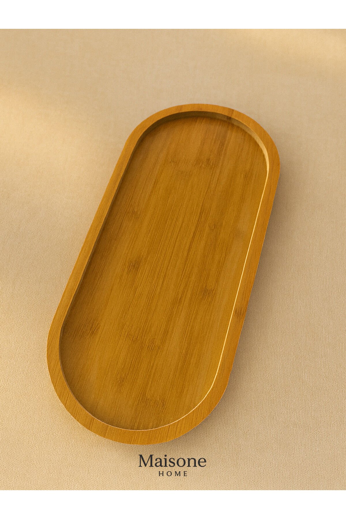 40x15 cm Uzun Bambu Sunum Tepsisi – Doğal Ahşap Oval Servis Tabağı Kahverengi