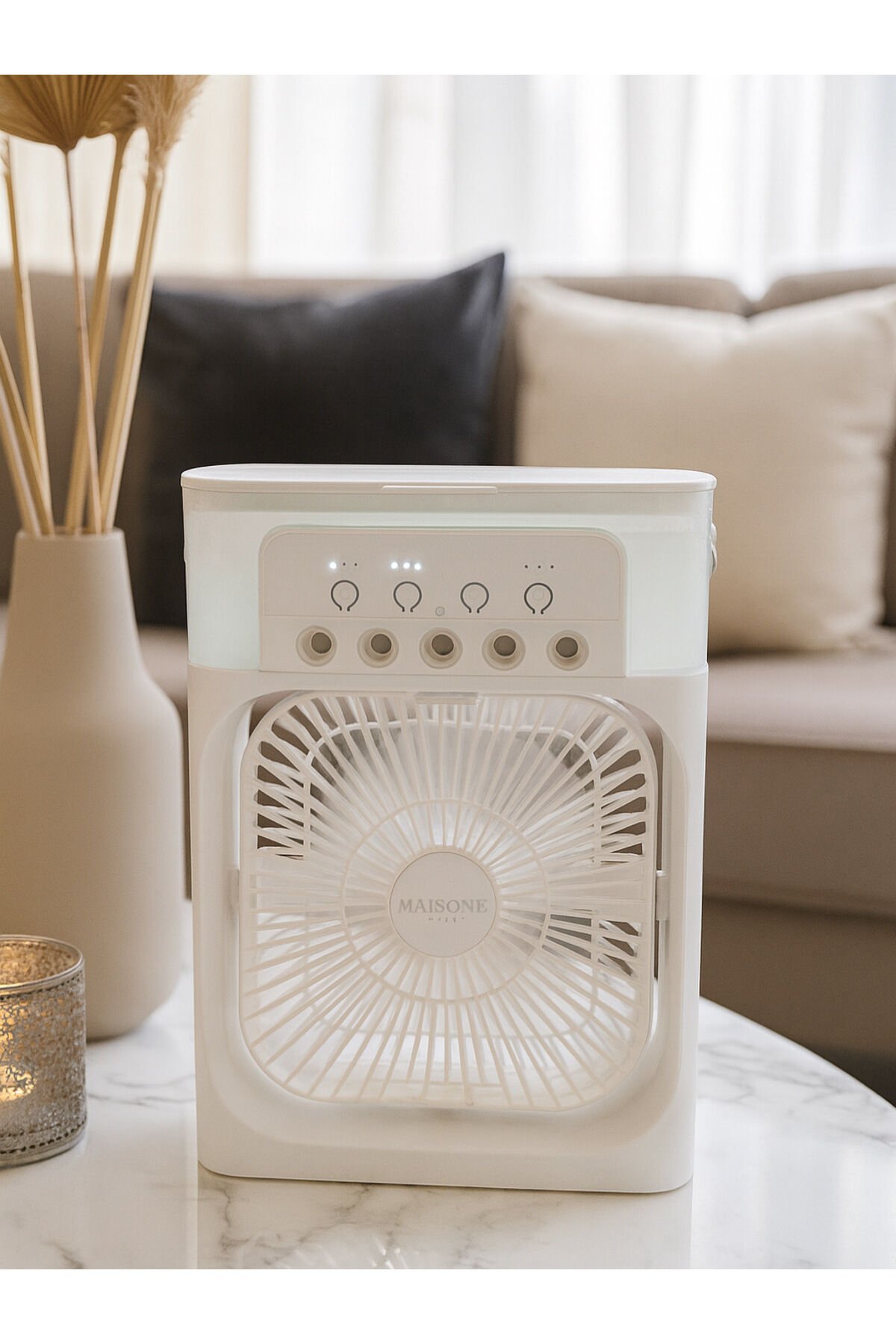 Buharlı Portatif Soğutucu Fan – 1 L Hazne, 3 Kademe, Powerbank Uyumlu Beyaz