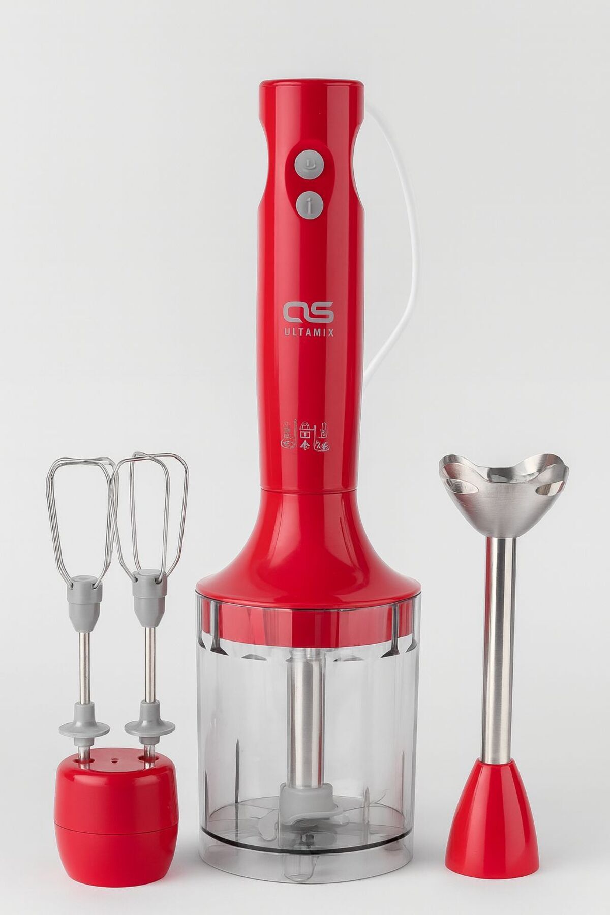 Ultramix 4’ü 1 Arada Blender Seti Doğrayıcı, Çırpıcı, El Blenderi, Ölçü Kabı Kırmızı